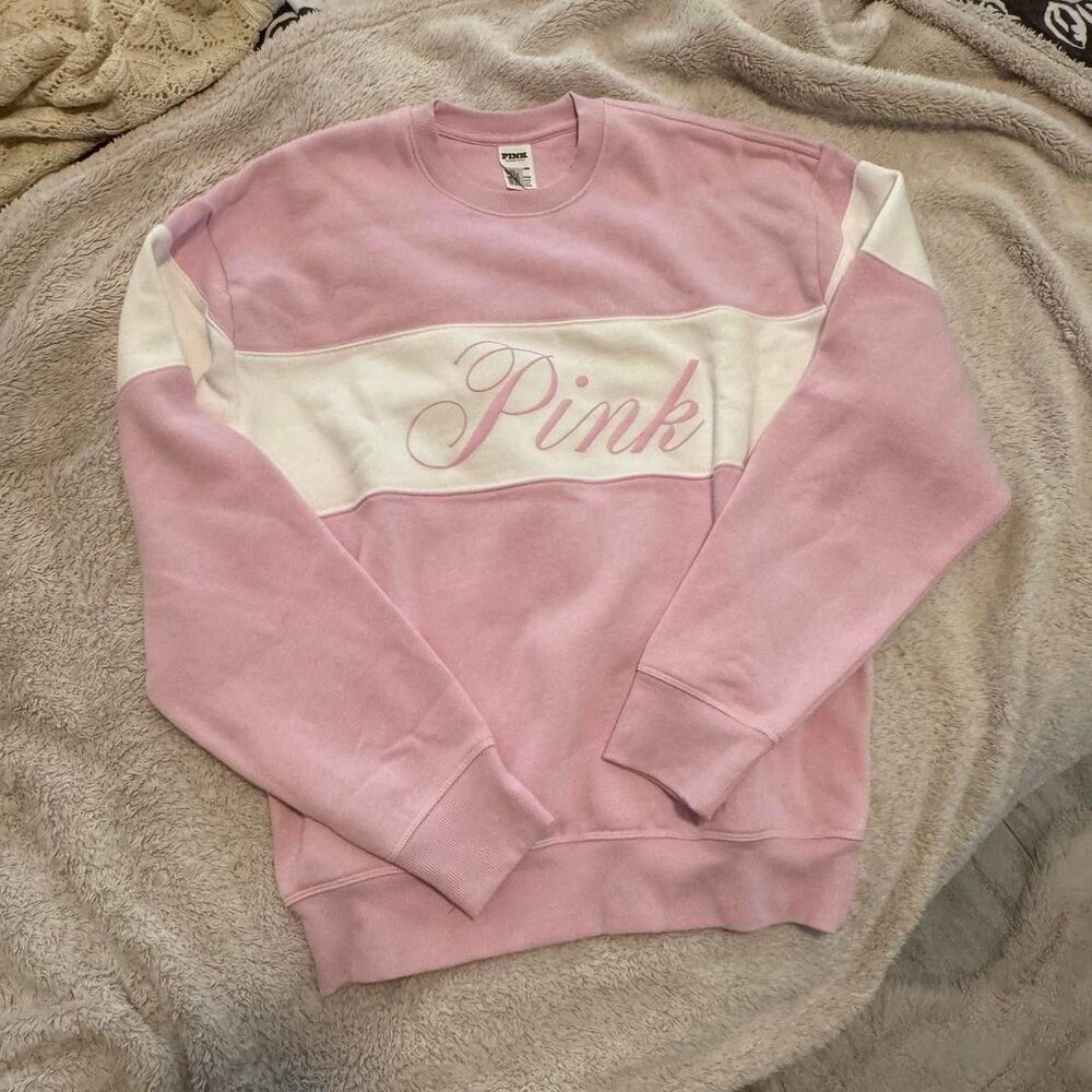 Victoria Secret Women's Pink and White Sweatshirt